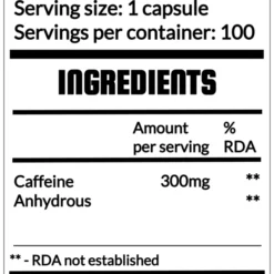 High potency 300mg caffeine supplement for pre-workout and fat burning