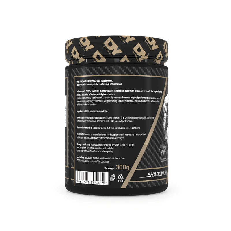 Dorian Yates The Creatine packaging with dosage and nutrition label